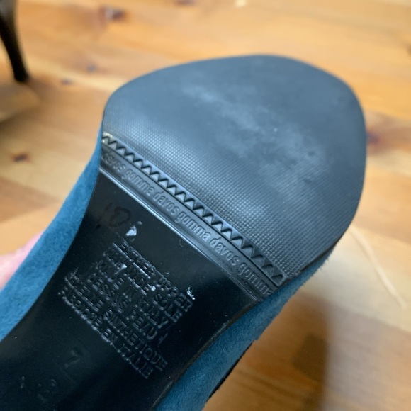 Massimo Baldi Unique Teal Suede Heels w Black Velvet Ribbon Woven - Picture 6 of 6